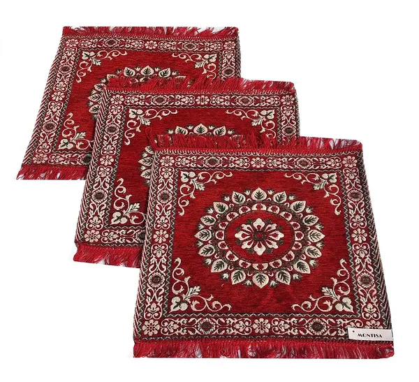 MONTISA_Red_Pooja_Aasan_made_by_Velvet_Cotton,_Pack_of_6,_19_x_19_inches