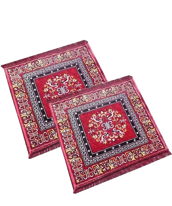 MONTISA_Velvet_Pooja_Mat_for_Sitting_on_floor_Pack_of_2_Big_Aasan_for_Puja_Room_Washable_22x22