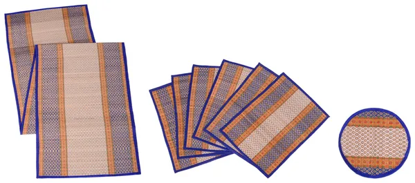 Pack_Of_6_Table_Mat_With_Runner_And_6_Coasters_|_Foldable_Handwoven_Organic_|Made_With_Madurkathi