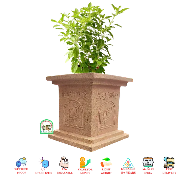 Divine_Swastika,_Shubh_Labh_&_Om_Symbol_Design_And_Marble_Finish_|_Sandstone_Marble_Fibre_Square_Shaped_Pot
