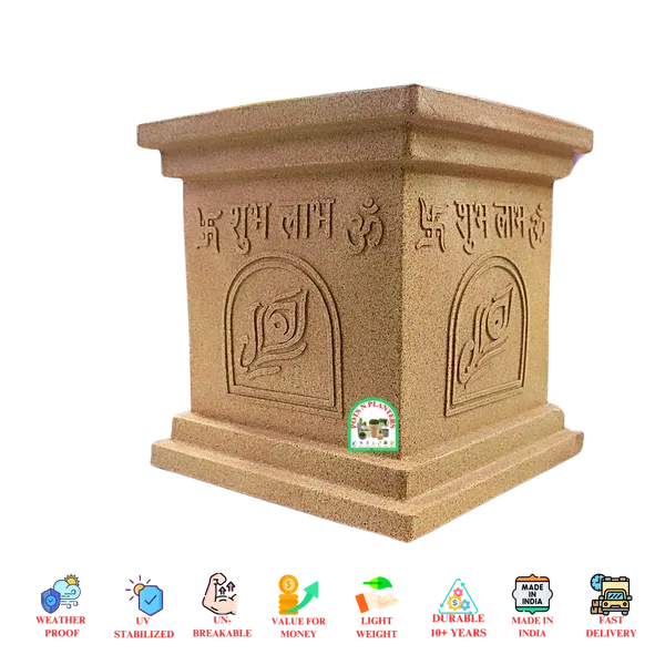 Divine_Swastika,_Shubh_Labh_&_Om_Symbol_Design_And_Marble_Finish_|_Sandstone_Marble_Fibre_Square_Shaped_Pot