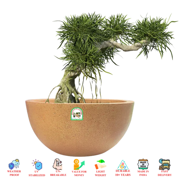 Sandstone_Marble_Fibre_Hemi_Spherical_Pot_With_Shallow_Height_(_14_Inch_X_7_Inch_)