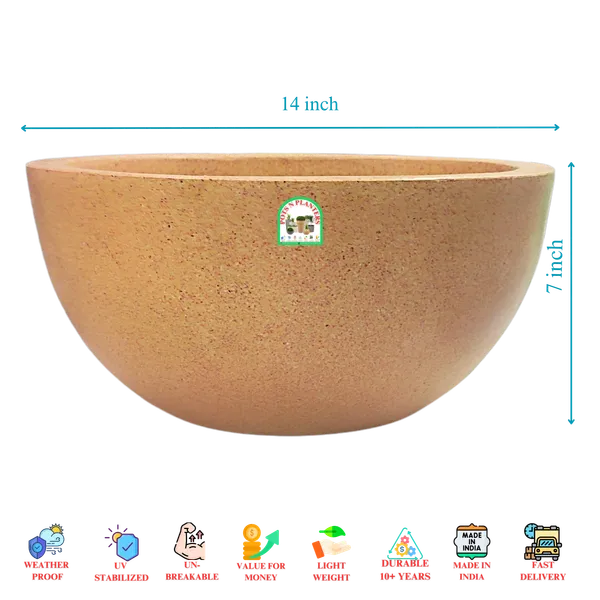 Sandstone_Marble_Fibre_Hemi_Spherical_Pot_With_Shallow_Height_(_14_Inch_X_7_Inch_)