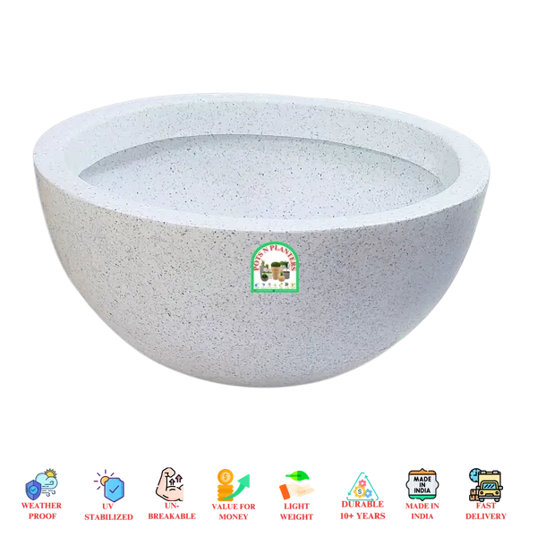 White_Marble_Fibre_Hemi_Spherical_Pot_With_Shallow_Height_(_14_Inch_X_7_Inch_)