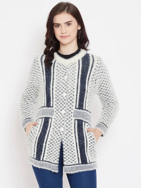 White_&_Blue_Acrylic_Blend_Self_Design_Full_Sleeve_Round_Neck_Cardigan_For_Women