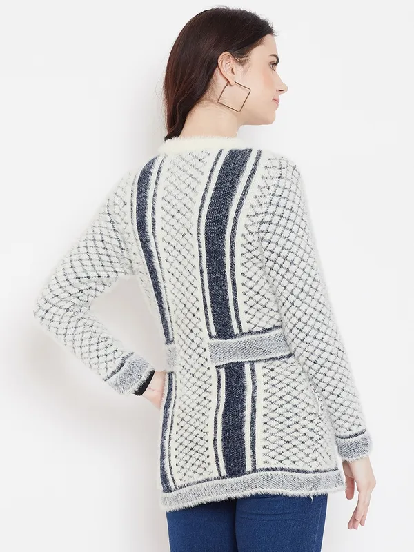 White_&_Blue_Acrylic_Blend_Self_Design_Full_Sleeve_Round_Neck_Cardigan_For_Women