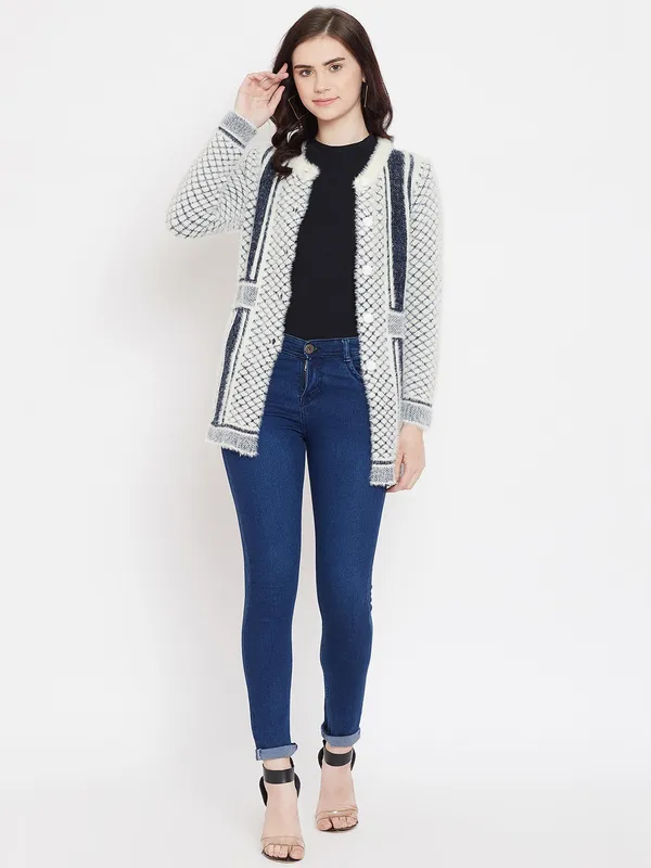 White_&_Blue_Acrylic_Blend_Self_Design_Full_Sleeve_Round_Neck_Cardigan_For_Women