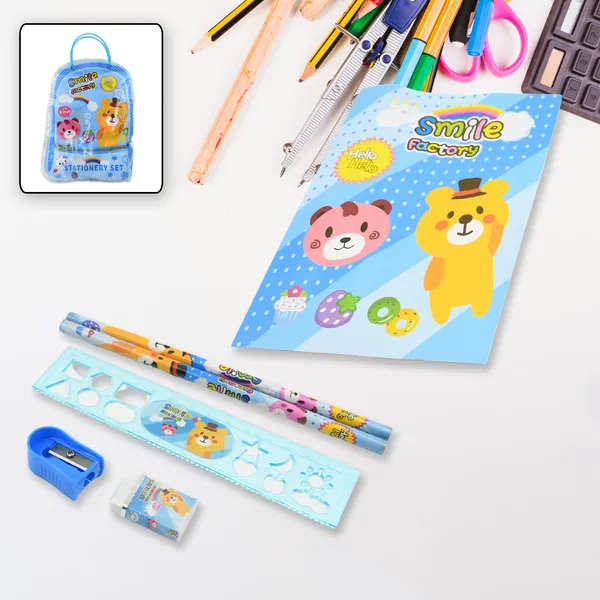 Multicolor_Stationery_Kit_For_Kids_(2_Pencil,_1_Scale,_1_Notebook,1_Sharpener,_1_Eraser_&_With_Zip_Bag)_(6_Pcs)