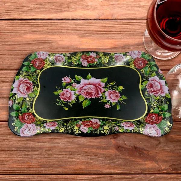 Multicolor_Stainless_Steel_Serving_Tray_With_Flower_Printed_Rectangle_Premium_Dining_Table_Plate_(18_X_8.5_Inch)_(1_Pc)