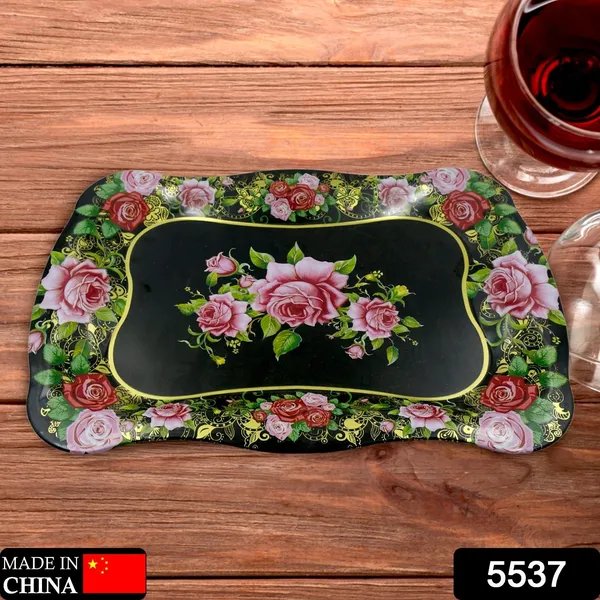 Multicolor_Stainless_Steel_Serving_Tray_With_Flower_Printed_Rectangle_Premium_Dining_Table_Plate_(18_X_8.5_Inch)_(1_Pc)