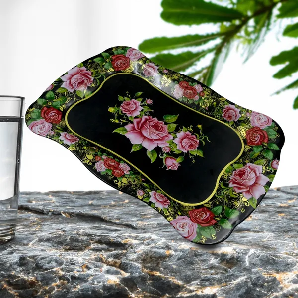 Multicolor_Stainless_Steel_Serving_Tray_With_Flower_Printed_Rectangle_Premium_Dining_Table_Plate_(18_X_8.5_Inch)_(1_Pc)