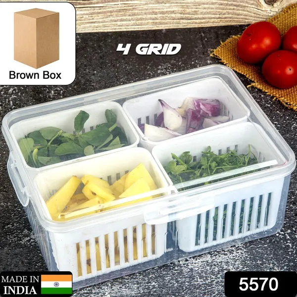 White_Fridge_Container_For_Vegetable_Storage_|_4_Grid_Fridge_Storage_Box