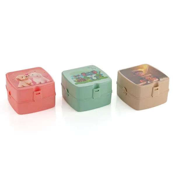 Multicolor_Plastic_Double-Layer_Square_4_Compartment_Tiffin_&_Push_Lock_With_Spoon