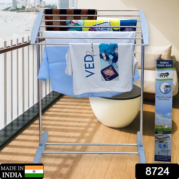 Multicolor_Multi-Functional_Stainless_Steel_And_Plastic_Single_Tier_Mobile_Towel_Foldable_Rack_For_Cloth_And_Towel