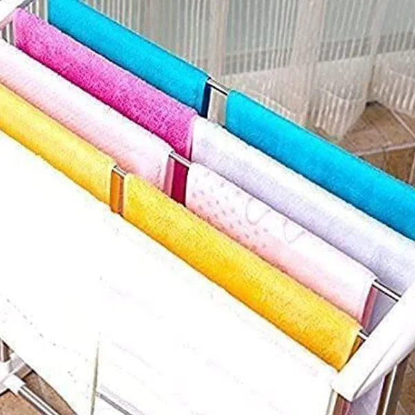 Multicolor_Multi-Functional_Stainless_Steel_And_Plastic_Single_Tier_Mobile_Towel_Foldable_Rack_For_Cloth_And_Towel
