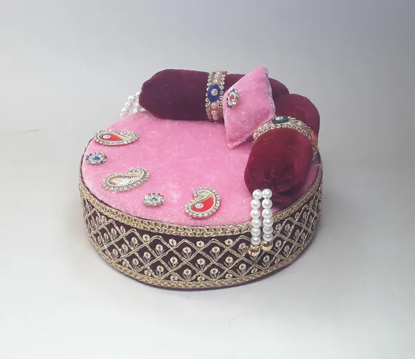 Pink__Wooden_Thakur_Ji_Singhasan_|_Premium_Silk_Eco-Friendly_and_Non-Toxic