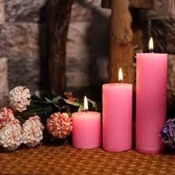 Pack_of_3_Pink_Chameli_Scented_Paraffin_Wax_Pillar_Candles_For_Meditation,_Spa
