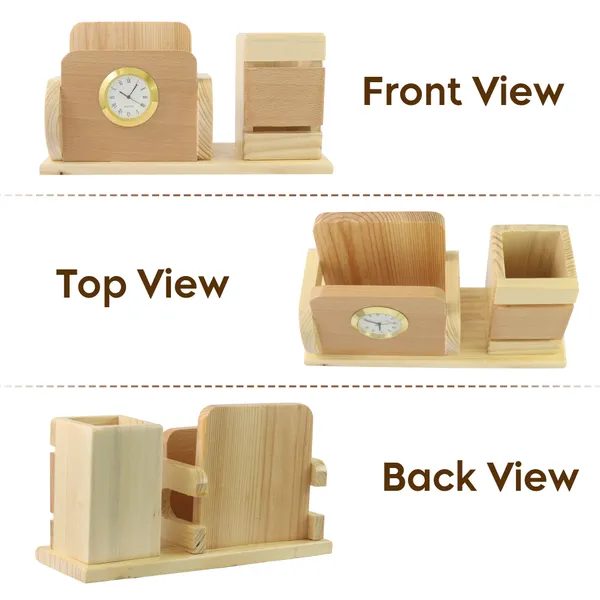 Personalised_Beige_Wooden_Desk_Nameplate_&_Mobile_Phone_Holder_With_Clock_For_Office