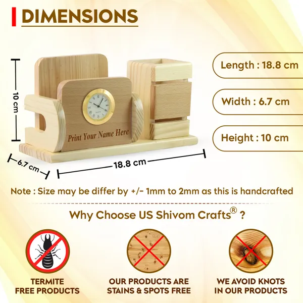 Personalised_Beige_Wooden_Desk_Nameplate_&_Mobile_Phone_Holder_With_Clock_For_Office