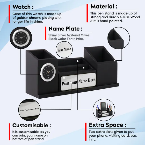Personalised_Matt_Black_Wooden_Desk_Organizer_With_Clock_Mobile_Stand_Pen_Holder_Your_Name_Printed_For_Use_And_ize_Gift_For_Students,_Ca,_Doctors,_Advocate