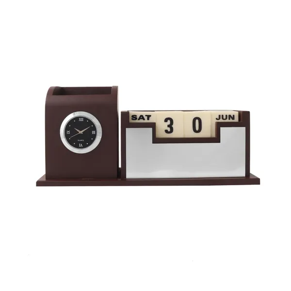 Personalised_Brown_Silver_Name_Printed,_Pen_Stand_for_Office_Table,_Desk_Organizer_with_Wooden_Calendar,_Pen_Stand,_Mobile_Holder_for_Home_and_Office_(20_*_9_*_7_Cm)