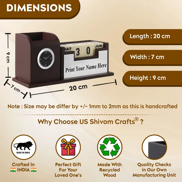 Personalised_Brown_Silver_Name_Printed,_Pen_Stand_for_Office_Table,_Desk_Organizer_with_Wooden_Calendar,_Pen_Stand,_Mobile_Holder_for_Home_and_Office_(20_*_9_*_7_Cm)