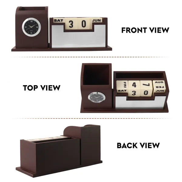 Personalised_Brown_Silver_Name_Printed,_Pen_Stand_for_Office_Table,_Desk_Organizer_with_Wooden_Calendar,_Pen_Stand,_Mobile_Holder_for_Home_and_Office_(20_*_9_*_7_Cm)