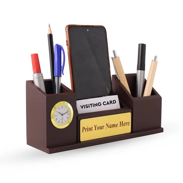 SHIVOM_CRAFTS_Wooden_Custom_Desk_Nameplate_Wooden_desk_organizer,_Hand_Made_with_Best_Brand_Watch_mobile,_Card,_Pen_holder_With_Your_Name_Printed_for_use_and_Customize_Gift_for_Loved_Ones_(Gold-Brown)