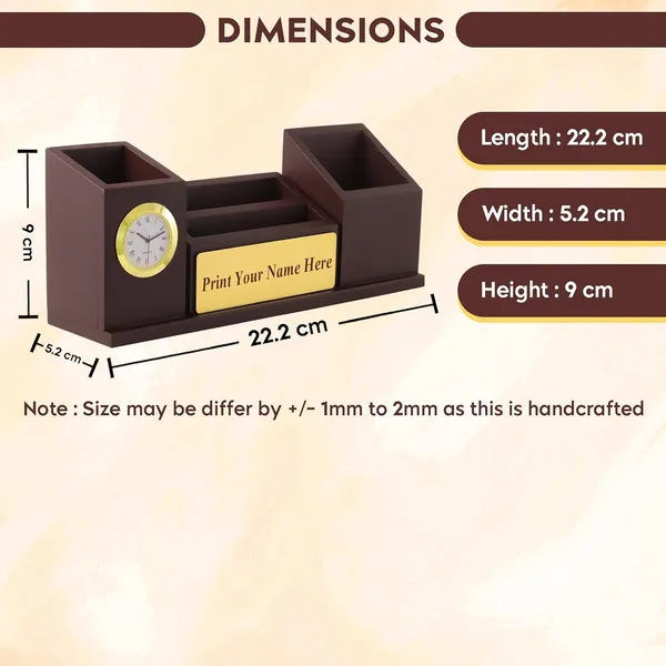 Personalised_Brown_Wooden_Desk_Organizer_With_Clock_Mobile_Stand_Pen_Holder_Your_Name_Printed_For_Students,_Ca,_Doctors,_Advocate