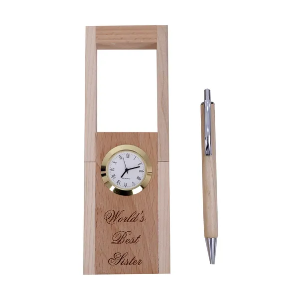 Beige_Wooden_Pen_Stand_With_Hand_Craved_Analogue_Clock