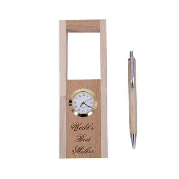 Beige_Wooden_Pen_Stand_With_Hand_Craved_Analogue_Clock