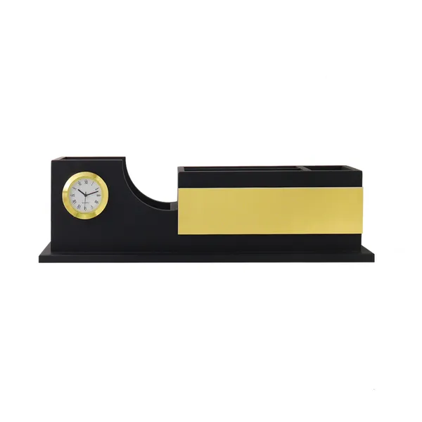 Personalised_Matt_Black_Wooden_Desk_Organizer_With_Clock_For_Home_And_Office