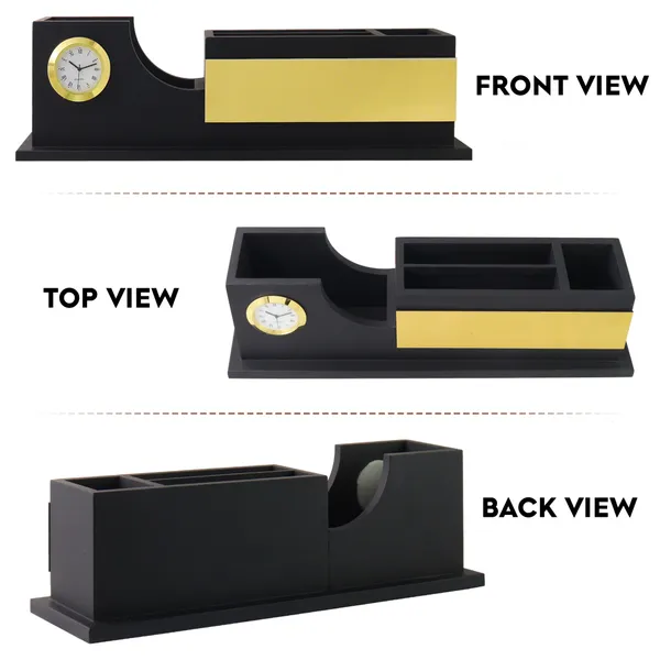 Personalised_Matt_Black_Wooden_Desk_Organizer_With_Clock_For_Home_And_Office