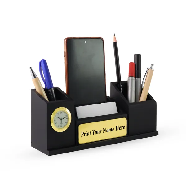 Personalised_Matt_Black_Wooden_Desk_Organizer_With_Clock_Mobile_Stand_Pen_Holder_Your_Name_Printed_For_Use_And_ize_Gift_For_Students,_Ca,_Doctors,_Advocate