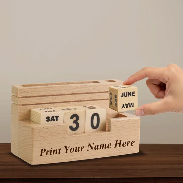 Personalised_Beige_Pen_Stand_For_Office_Table,_Wooden_Desk_Organizer_With_Calendar,Pen_Stand,_And_Visiting_Card_Holder_For_Home_And_Office