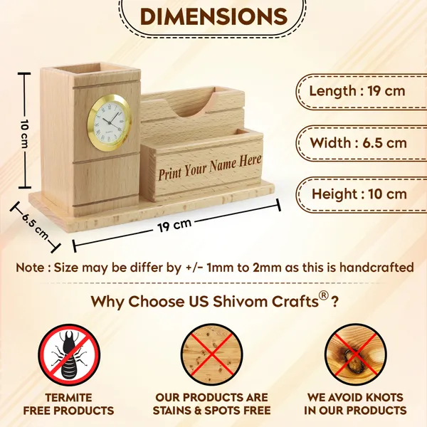 Personalised_Beige_Wooden_Desk_Organizer_With_Clock,_Pen_Holder,_Mobile_And_Visiting_Card_Holder_For_Home_And_Office