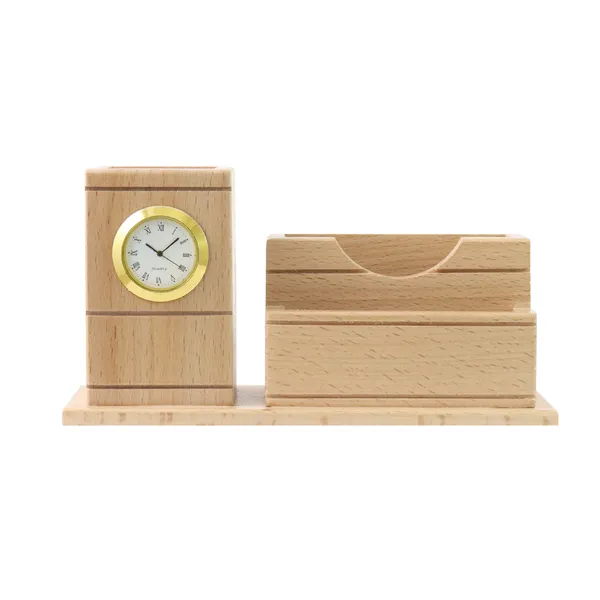 Personalised_Beige_Wooden_Desk_Organizer_With_Clock,_Pen_Holder,_Mobile_And_Visiting_Card_Holder_For_Home_And_Office