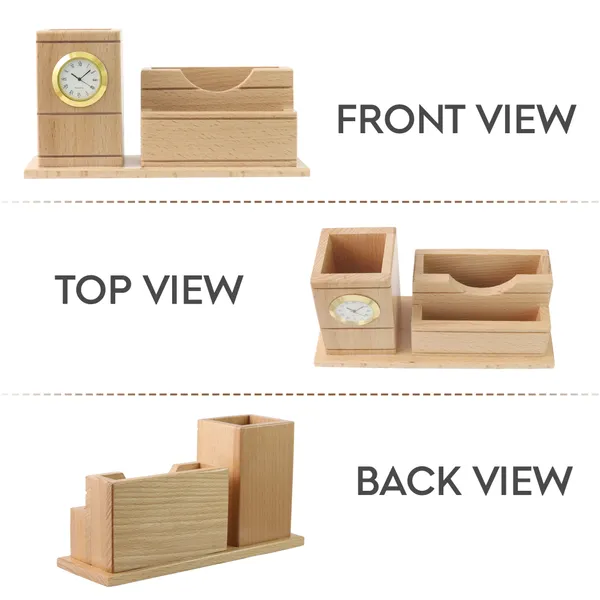 Personalised_Beige_Wooden_Desk_Organizer_With_Clock,_Pen_Holder,_Mobile_And_Visiting_Card_Holder_For_Home_And_Office