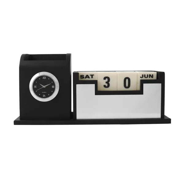 Personalised_Matt_Black_Pen_Stand_For_Office_Table,_Desk_Organizer_With_Wooden_Calendar,_Pen_Stand,_Mobile_Holder_For_Home_And_Office