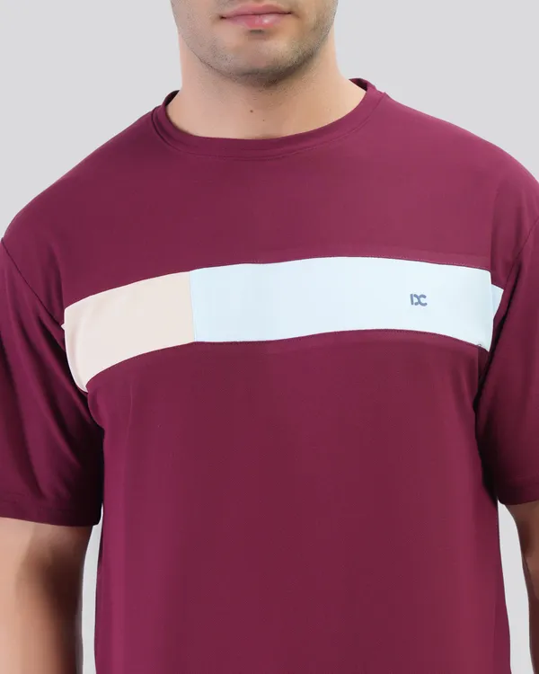 Maroon_Cotton_Blend_Round_Neck_Regular_Fit_Solid_Western_Wear_Casual_T-Shirt