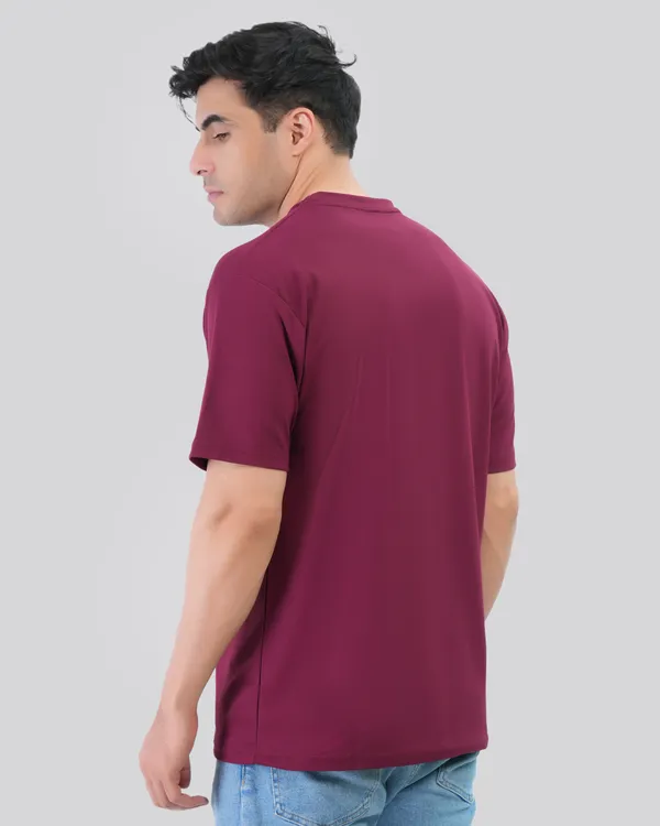 Maroon_Cotton_Blend_Round_Neck_Regular_Fit_Solid_Western_Wear_Casual_T-Shirt
