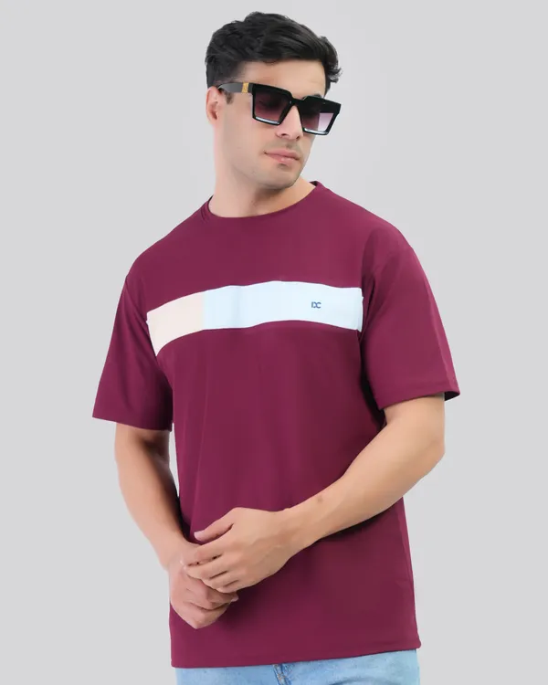 Maroon_Cotton_Blend_Round_Neck_Regular_Fit_Solid_Western_Wear_Casual_T-Shirt
