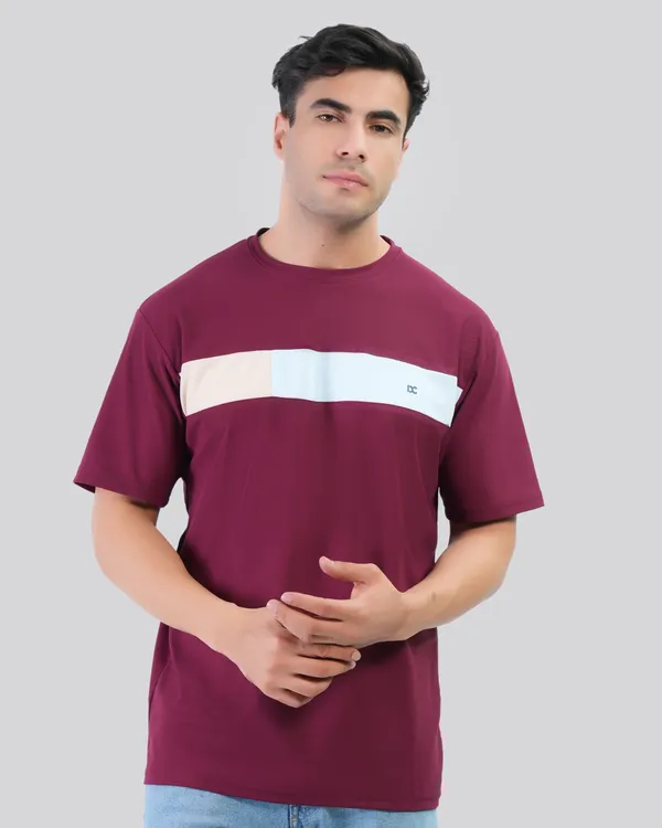 Maroon_Cotton_Blend_Round_Neck_Regular_Fit_Solid_Western_Wear_Casual_T-Shirt