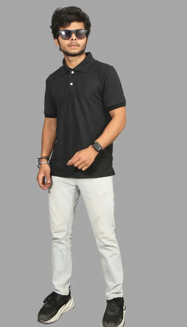 Black_Cotton_Blend_Polo_Regular_Fit_Solid_Western_Wear_Casual_T-Shirt