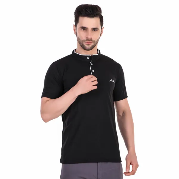 Black_Cotton_Blend_Regular_Fit_Solid_Western_Wear_Casual_T-Shirt