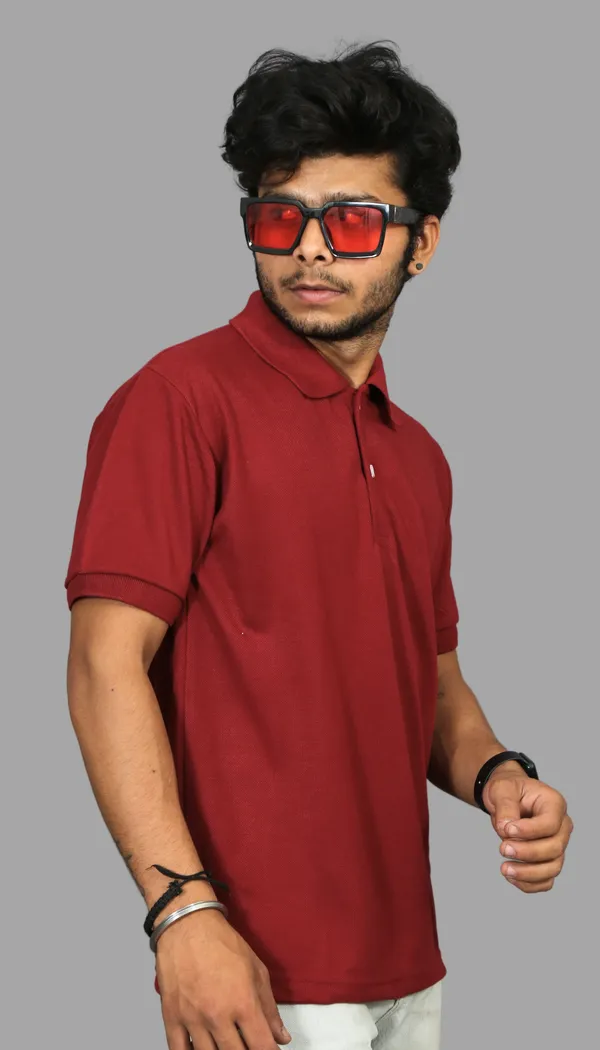 Maroon_Cotton_Blend_Polo_Regular_Fit_Solid_Western_Wear_Casual_T-Shirt
