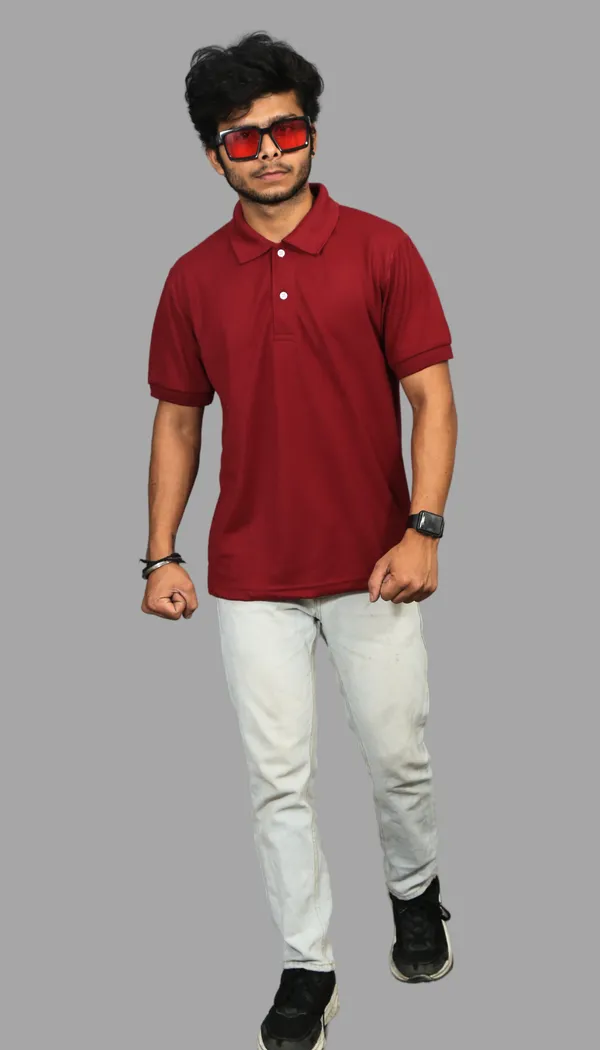 Maroon_Cotton_Blend_Polo_Regular_Fit_Solid_Western_Wear_Casual_T-Shirt