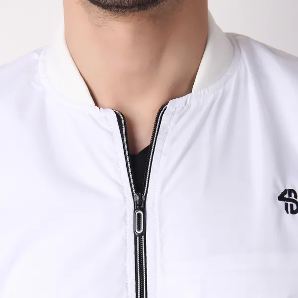 White_Nylon_Regular_Fit_Men's_Windcheater_Jacket