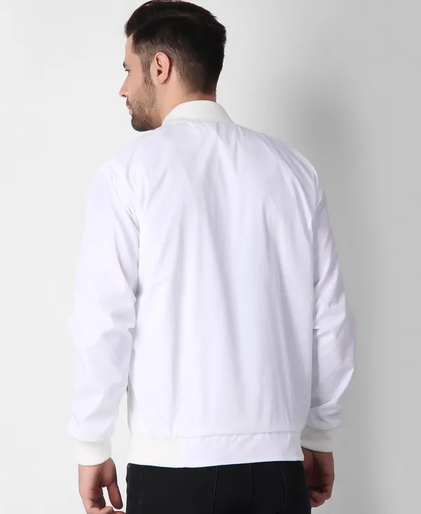 White_Nylon_Regular_Fit_Men's_Windcheater_Jacket