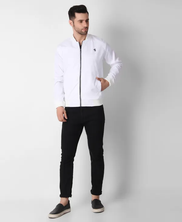 White_Nylon_Regular_Fit_Men's_Windcheater_Jacket